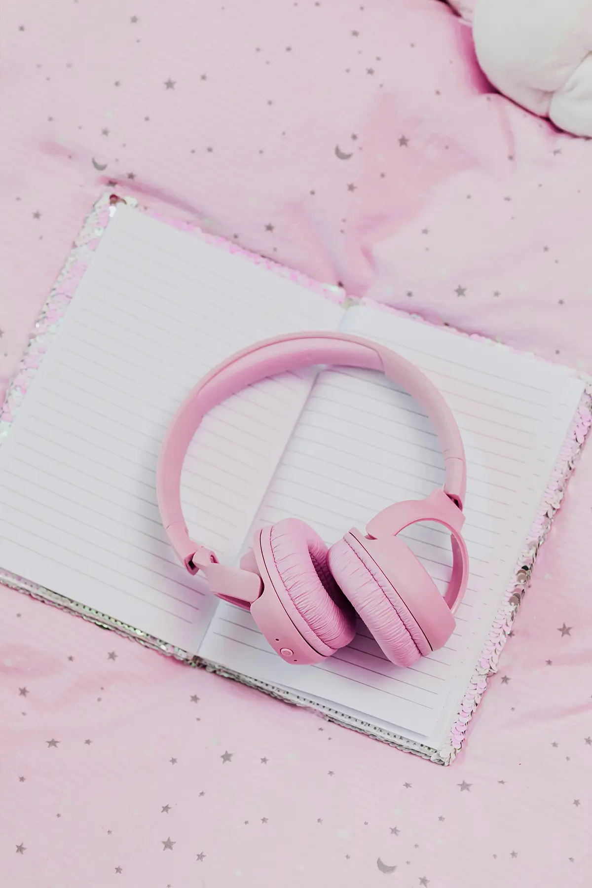 Pink Headphones n Notebook and Pink Sheet